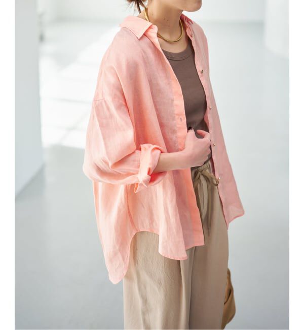 Spick and Span「《程よくすっきりサイズ》予約 80リネンカシュクール ミディシャツ」|シャツ・ブラウス|