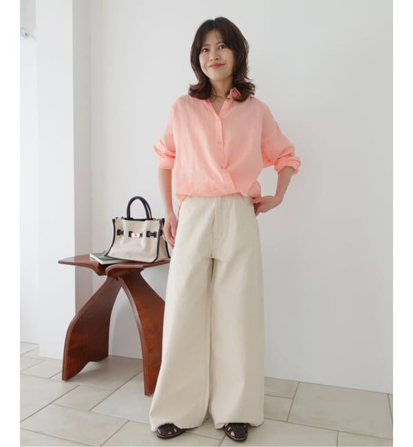 Spick and Span「《程よくすっきりサイズ》予約 80リネンカシュクール ミディシャツ」|シャツ・ブラウス|