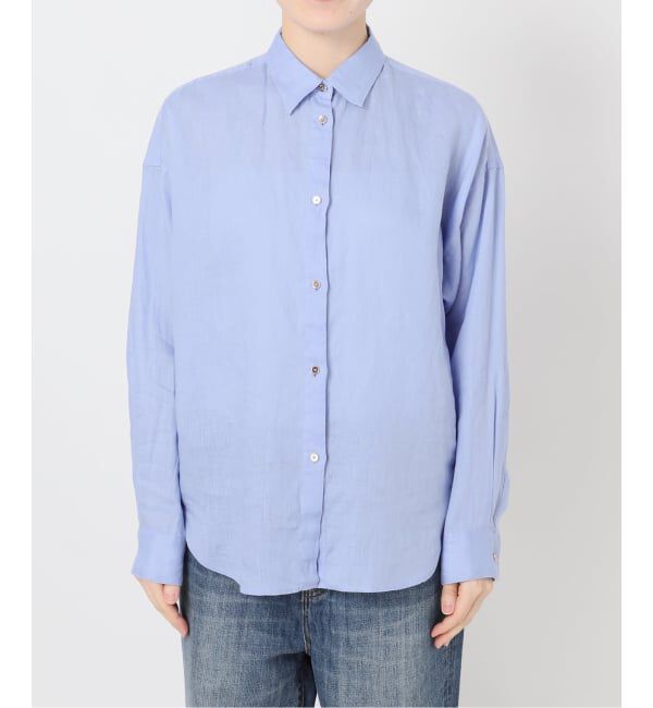 Spick and Span「《程よくすっきりサイズ》予約 80リネンカシュクール ミディシャツ」|シャツ・ブラウス|