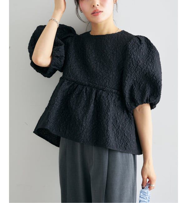 U by SPICK&SPAN「フラワージャガードパフブラウス」|シャツ・ブラウス|ブラック