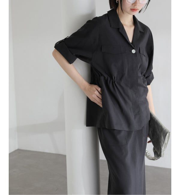  「《予約》【洗える】リネン混ワークシャツジャケット」|その他|ブラック