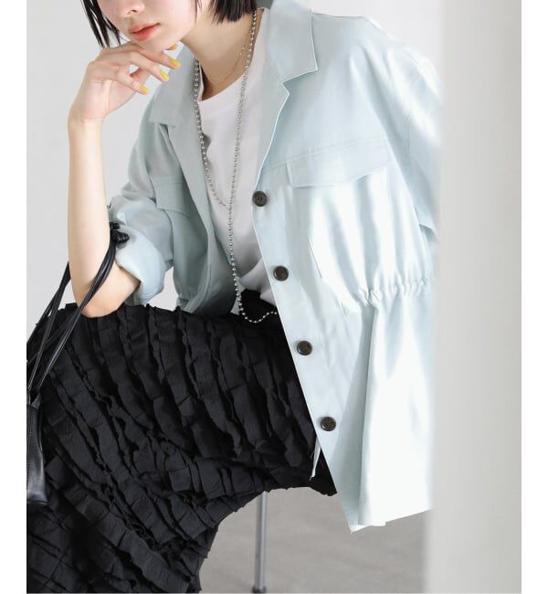  「《予約》【洗える】リネン混ワークシャツジャケット」|その他|サックスブルー B