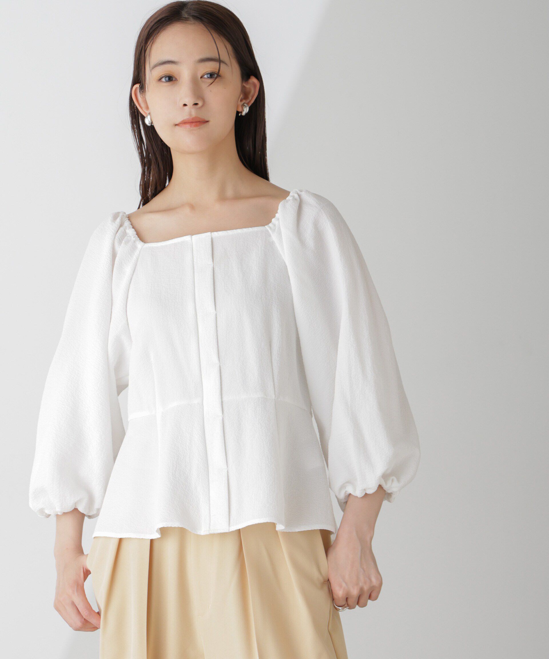 nano･universe「スクエアネックシアーサッカーブラウス」|シャツ・ブラウス|