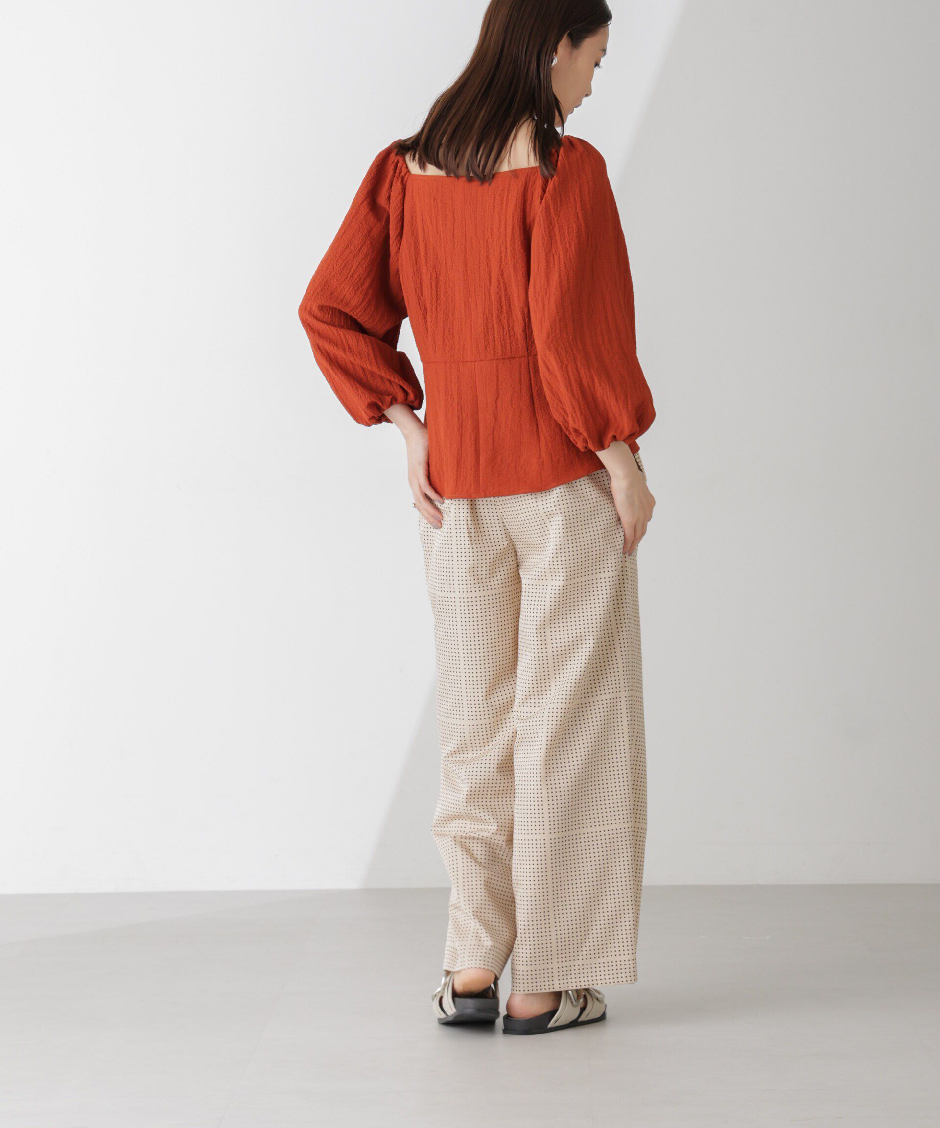 nano･universe「スクエアネックシアーサッカーブラウス」|シャツ・ブラウス|