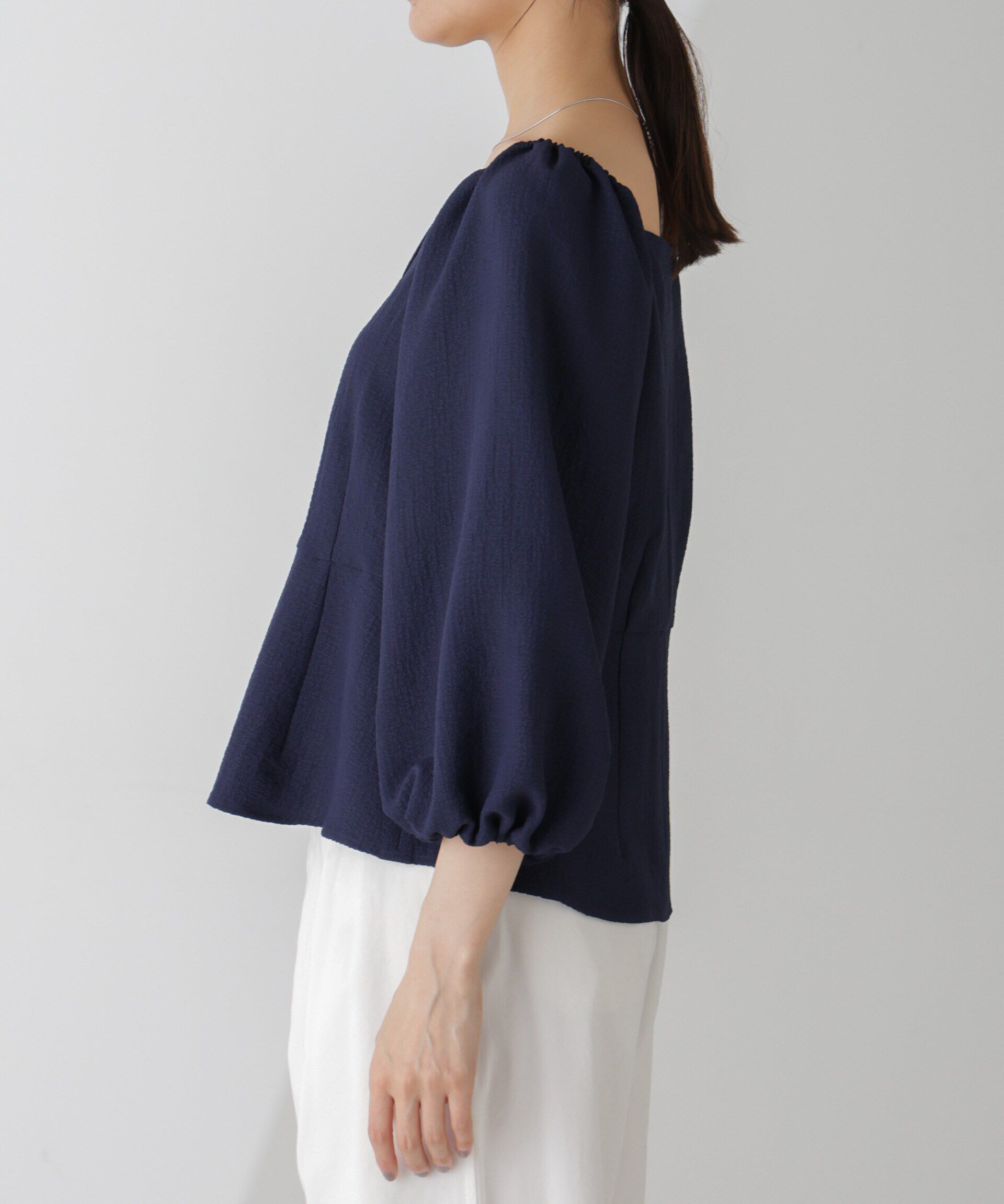 nano･universe「スクエアネックシアーサッカーブラウス」|シャツ・ブラウス|