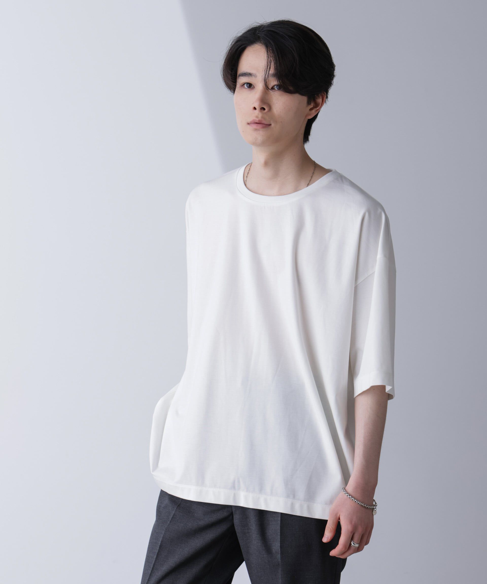 nano･universe「ルーズネックビッグTシャツ 半袖」|Tシャツ・カットソー|ホワイト