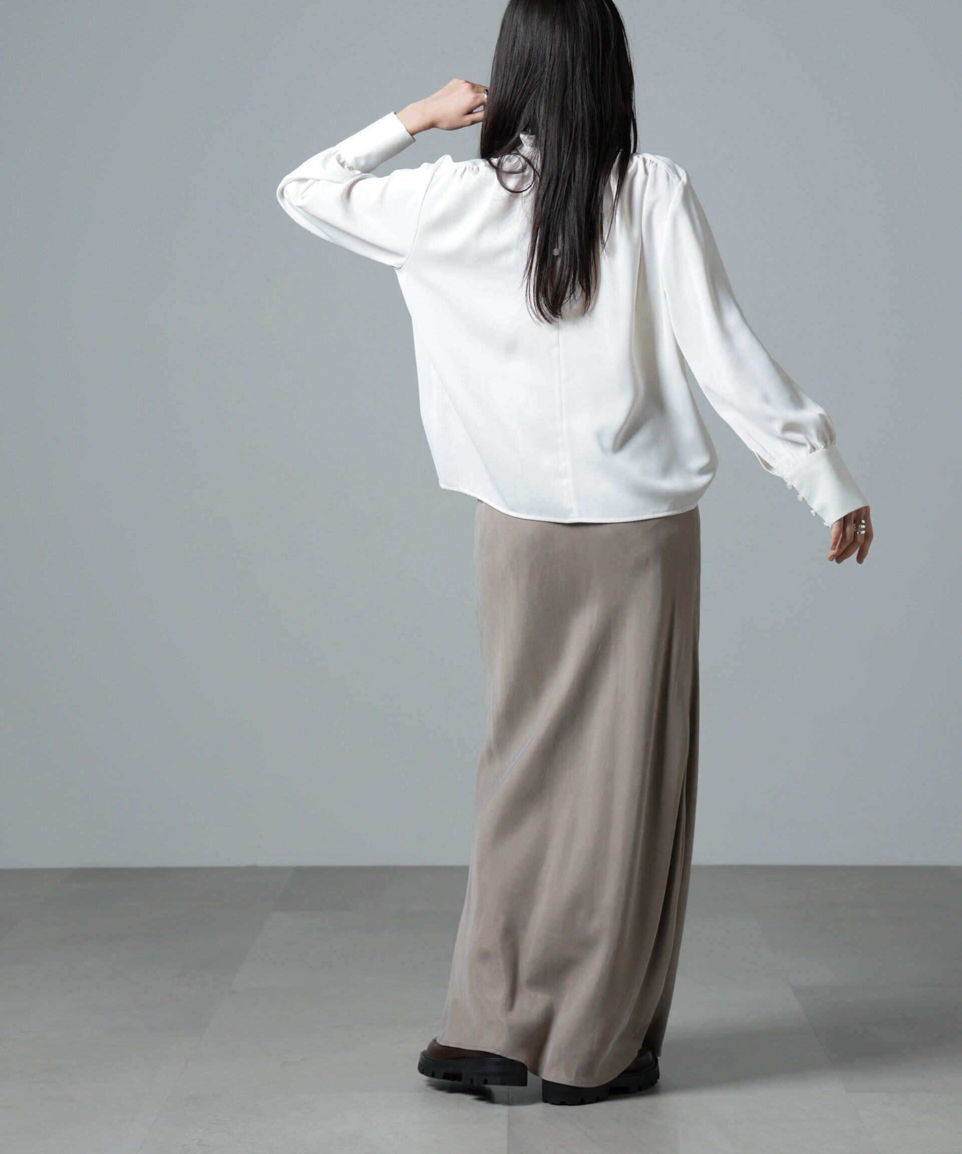 nano･universe「2wayスタンドカラーギャザーブラウス」|シャツ・ブラウス|