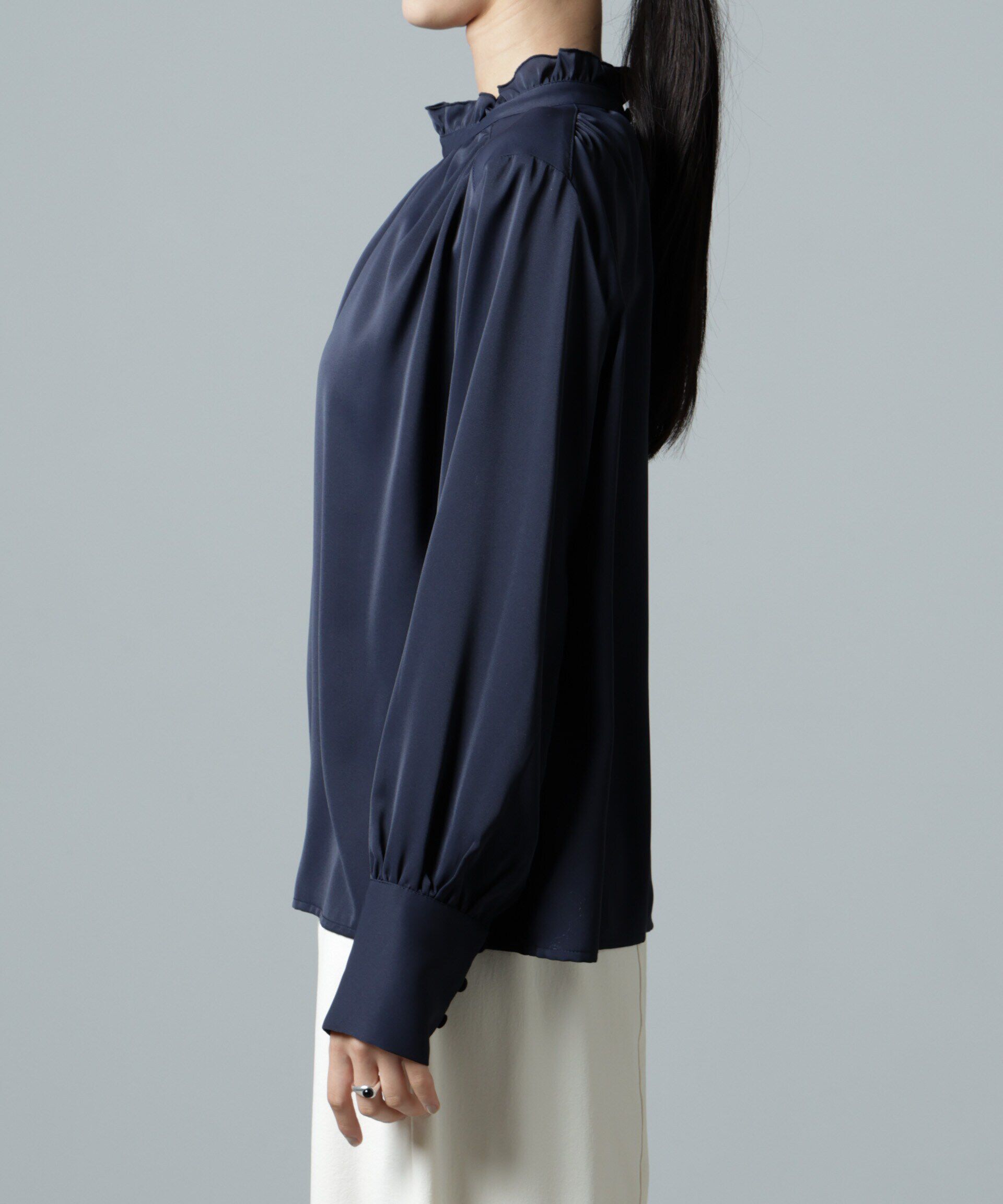 nano･universe「2wayスタンドカラーギャザーブラウス」|シャツ・ブラウス|