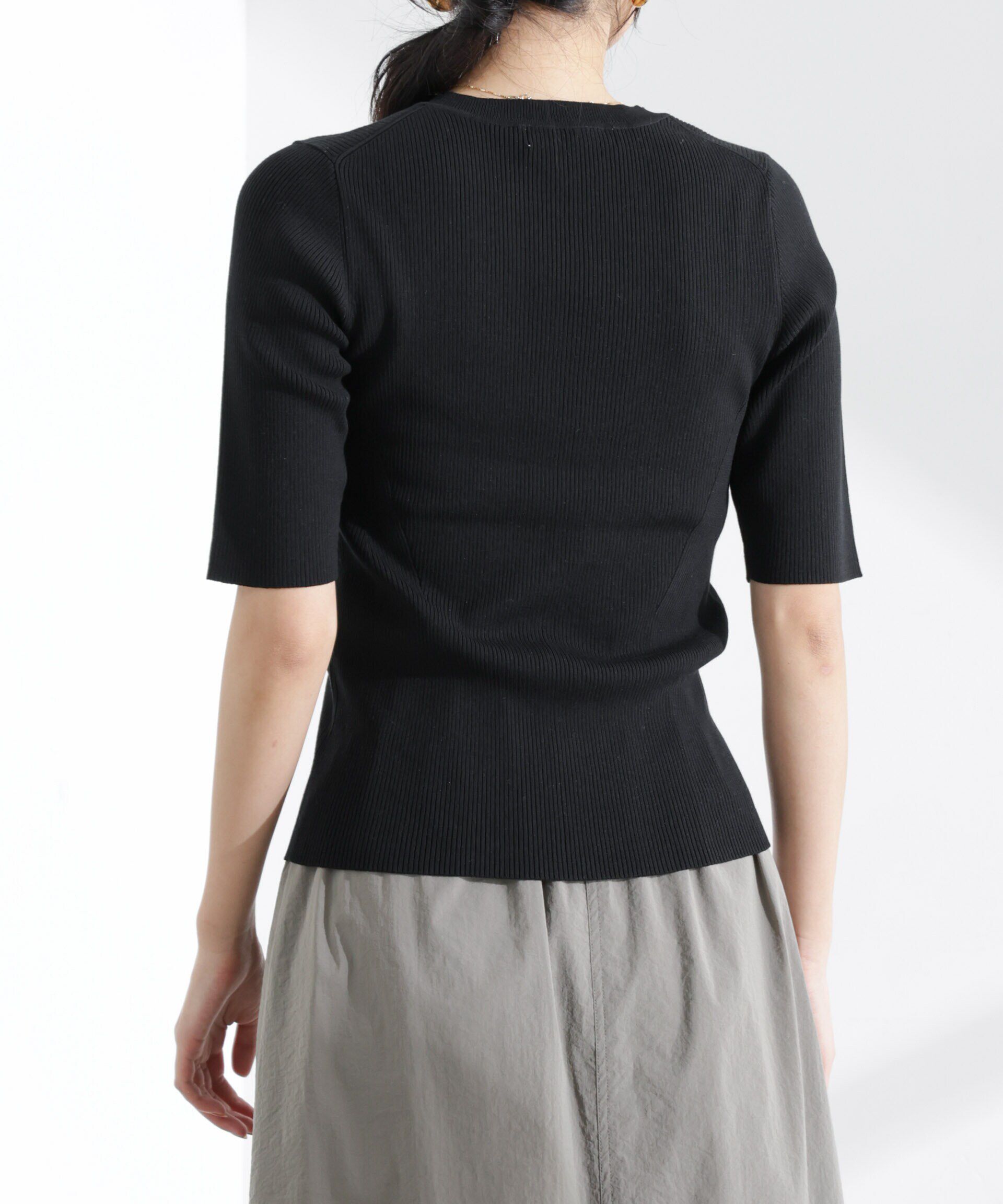 nano･universe「ウォッシャブルハイツイスト五分袖リブニット」|ニット・セーター|