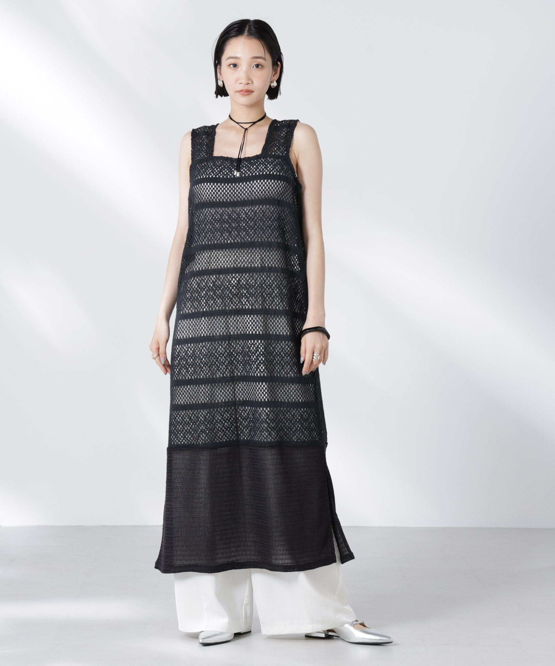 nano･universe「クロシェニット風レースノースリーブワンピース」|ワンピース|