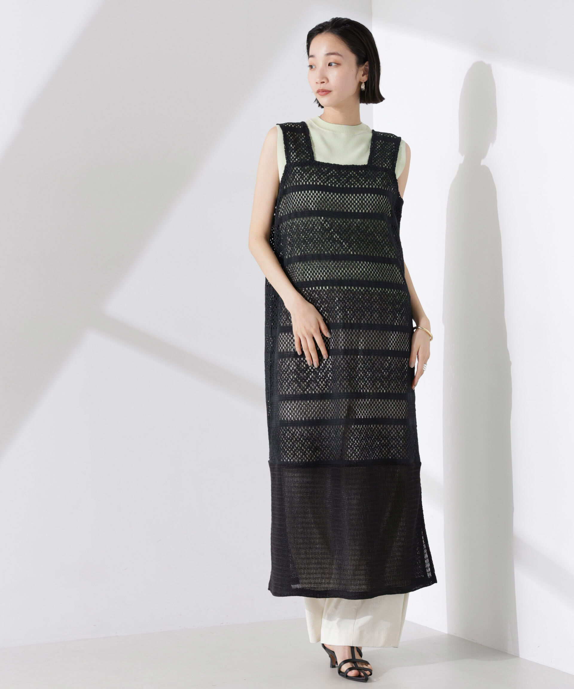 nano･universe「クロシェニット風レースノースリーブワンピース」|ワンピース|