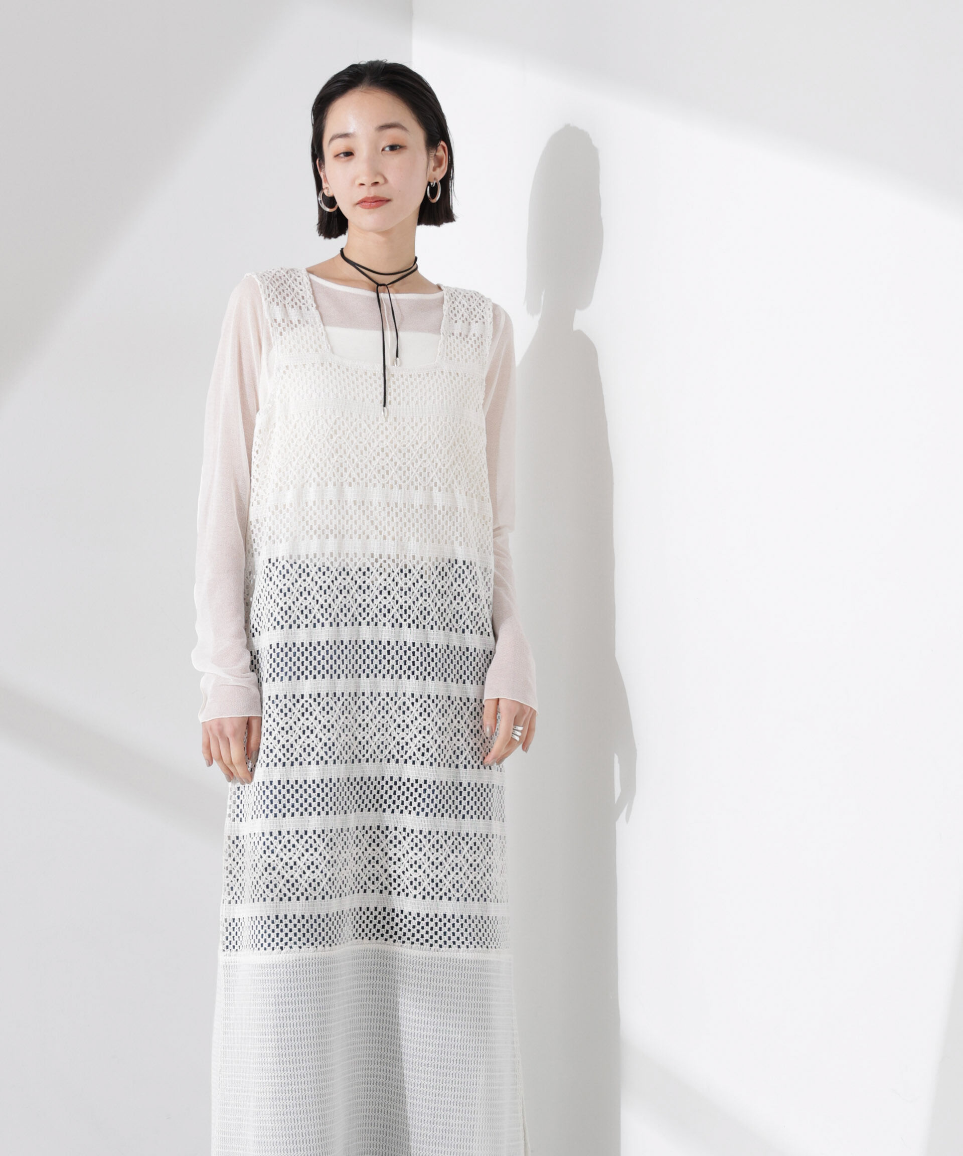 nano･universe「クロシェニット風レースノースリーブワンピース」|ワンピース|