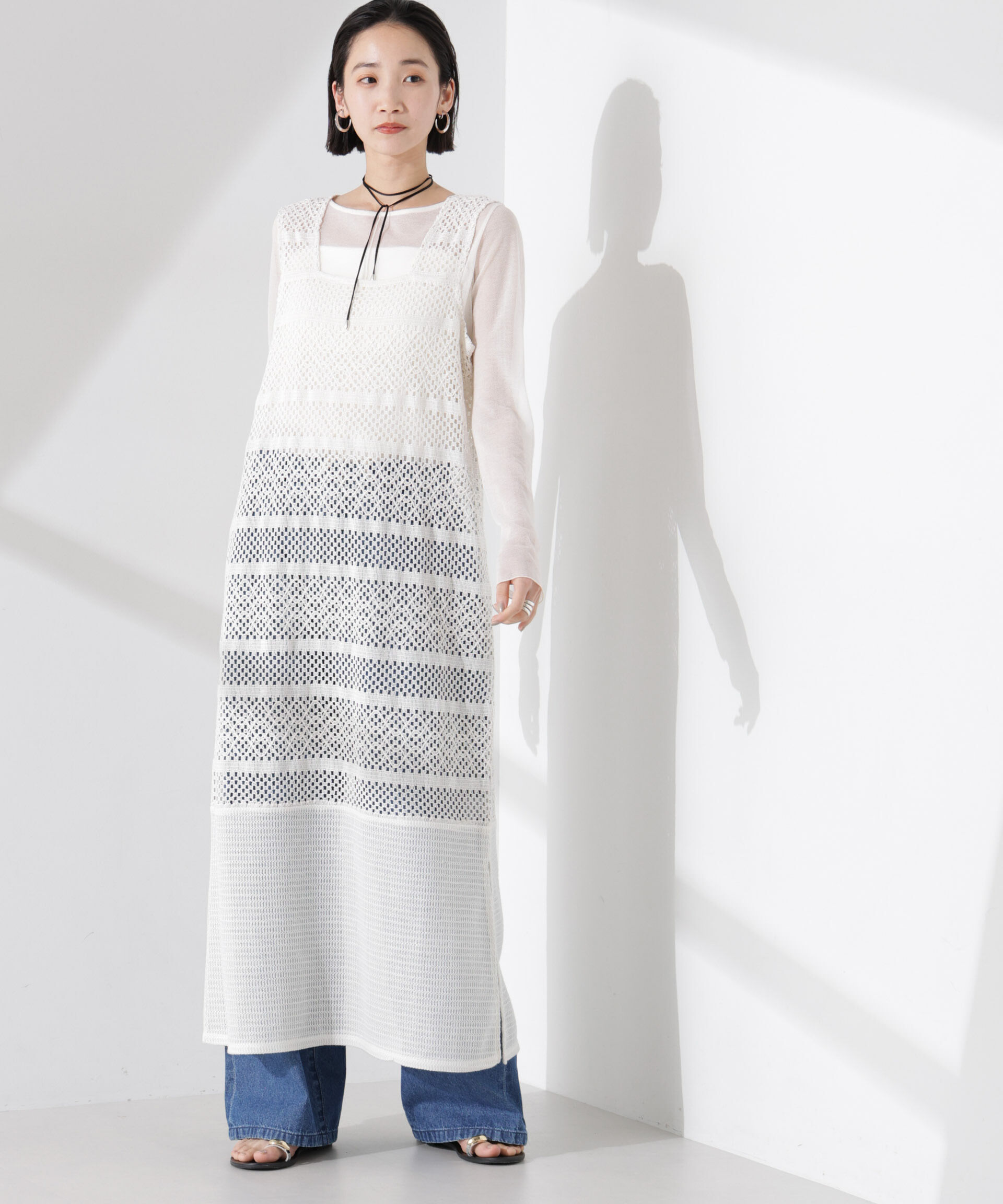 nano･universe「クロシェニット風レースノースリーブワンピース」|ワンピース|