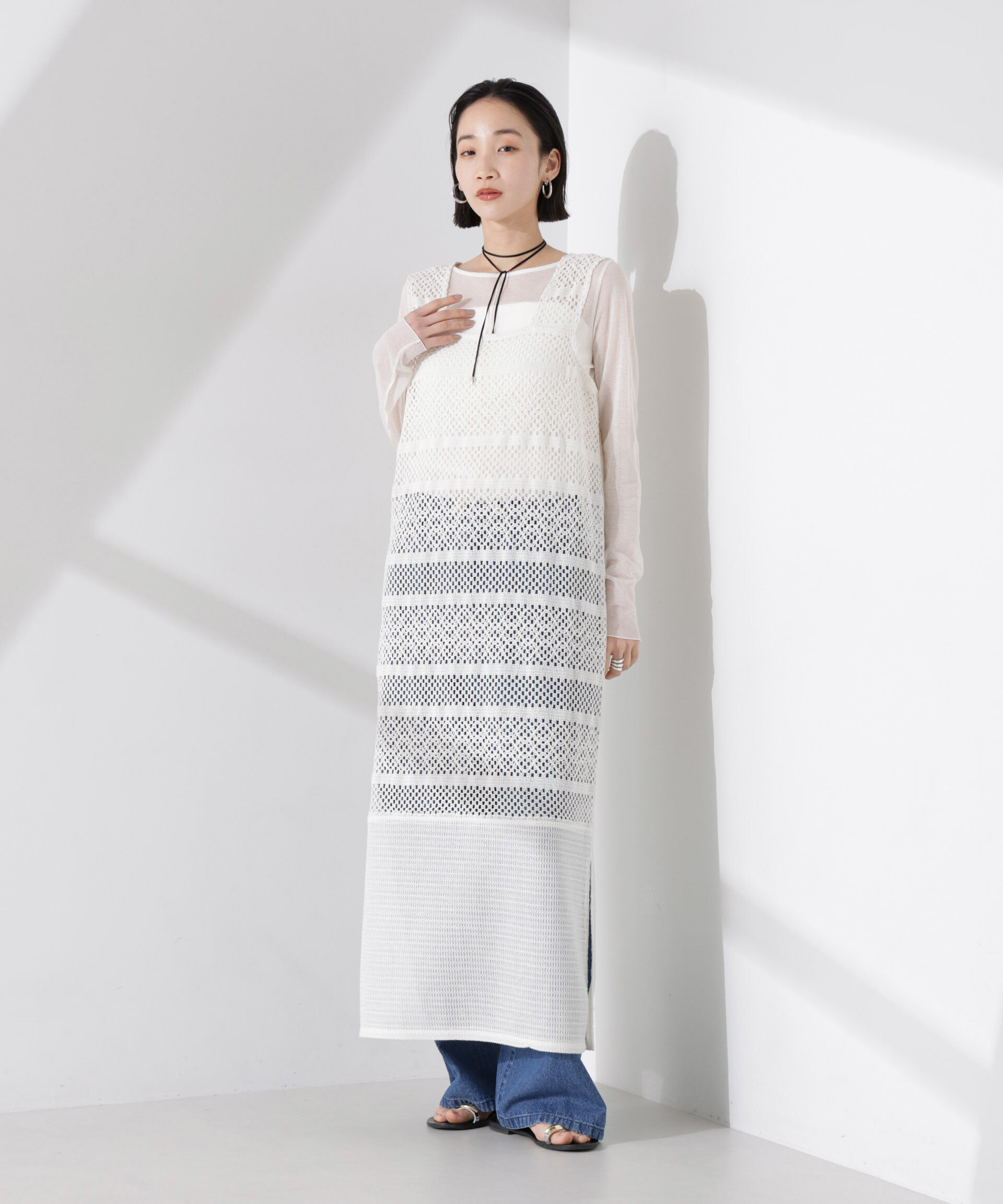 nano･universe「クロシェニット風レースノースリーブワンピース」|ワンピース|