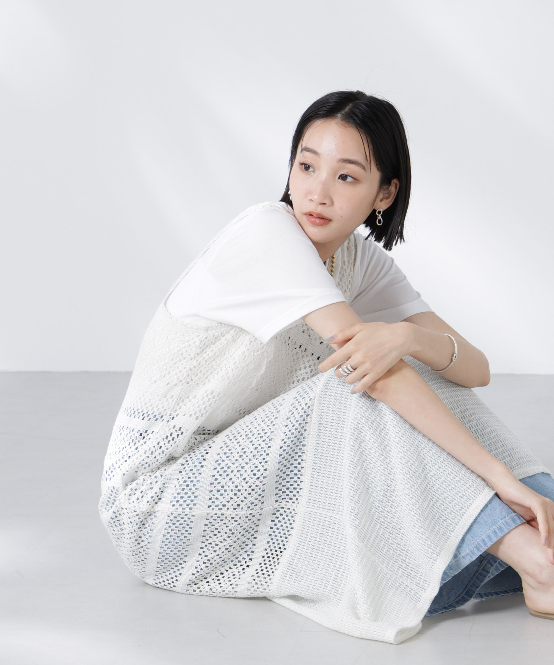 nano･universe「クロシェニット風レースノースリーブワンピース」|ワンピース|