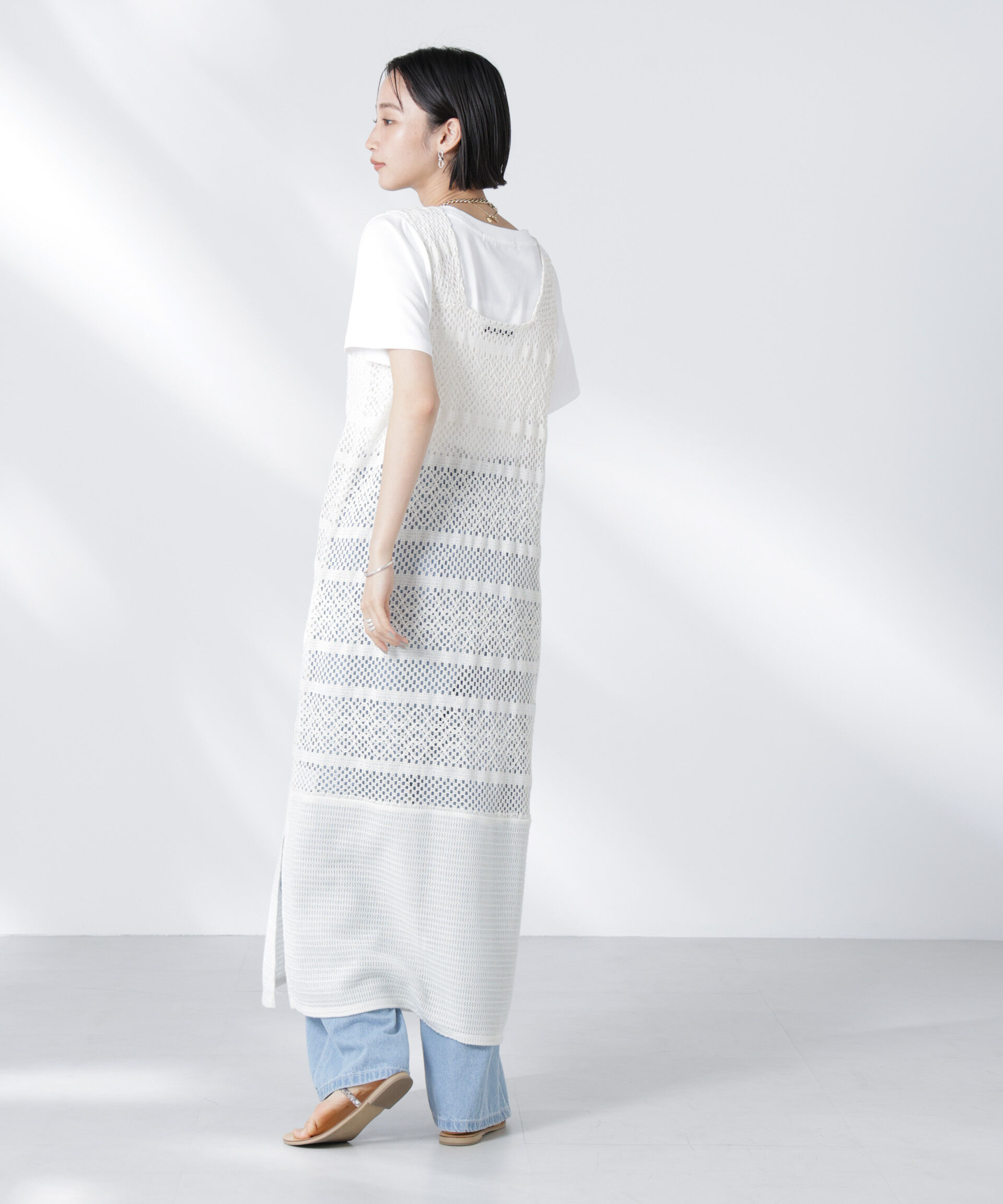 nano･universe「クロシェニット風レースノースリーブワンピース」|ワンピース|