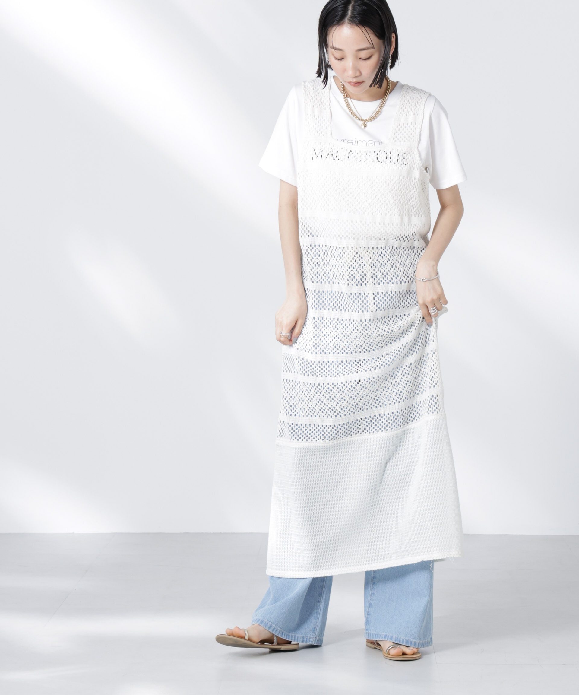 nano･universe「クロシェニット風レースノースリーブワンピース」|ワンピース|