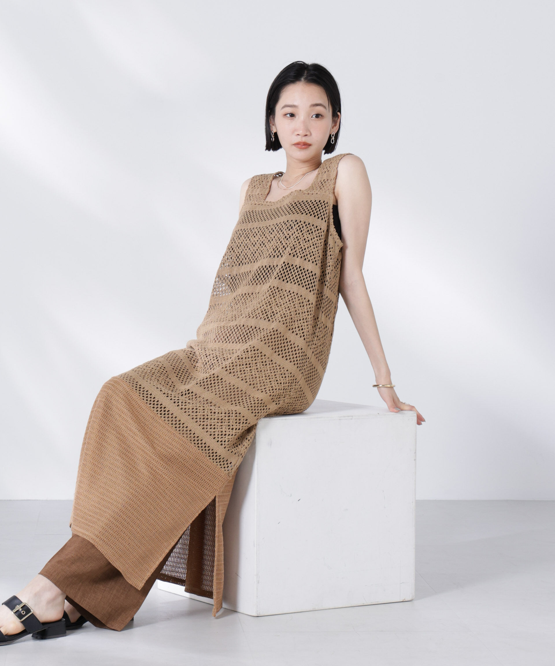 nano･universe「クロシェニット風レースノースリーブワンピース」|ワンピース|キャメルブラ 8