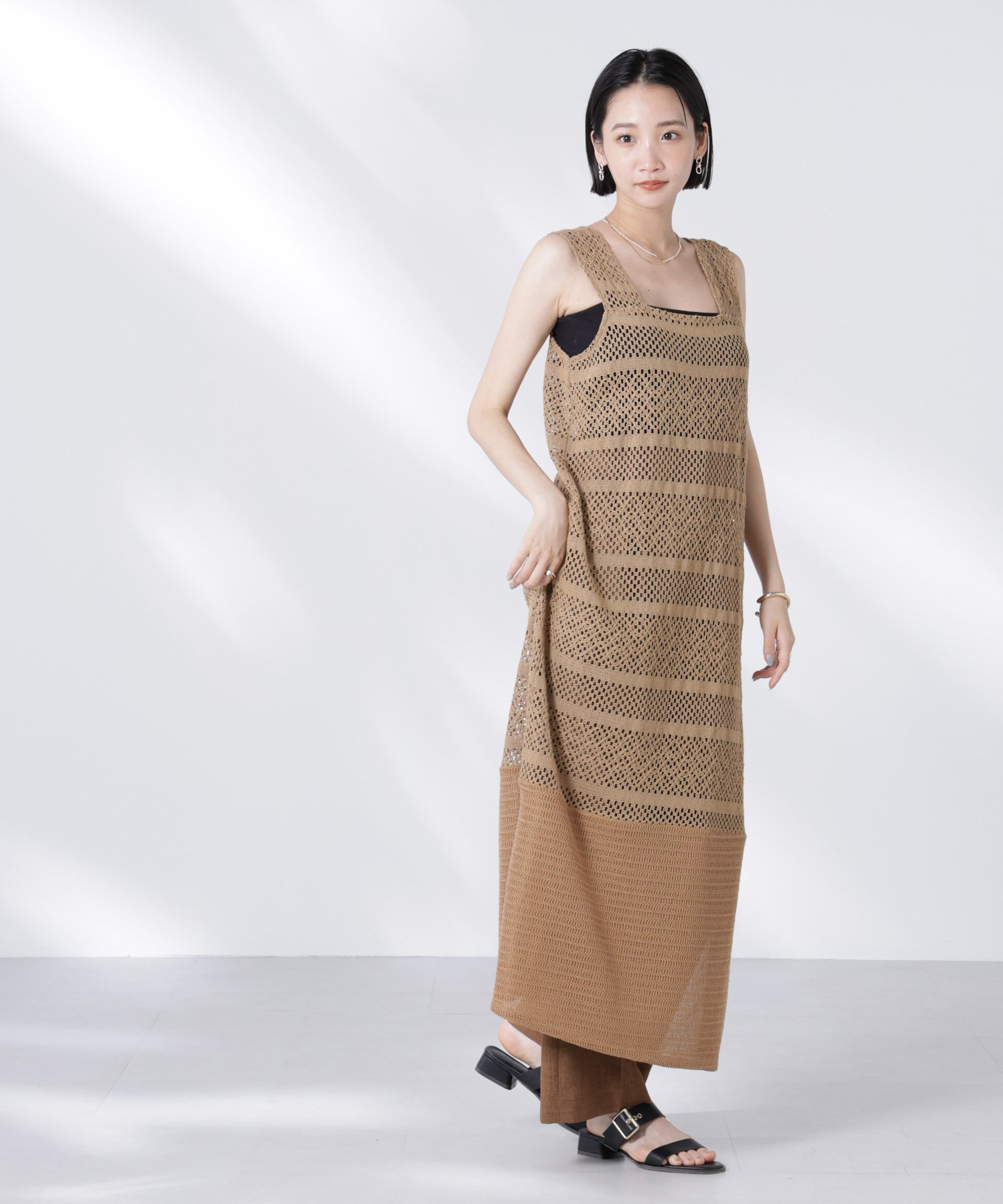 nano･universe「クロシェニット風レースノースリーブワンピース」|ワンピース|