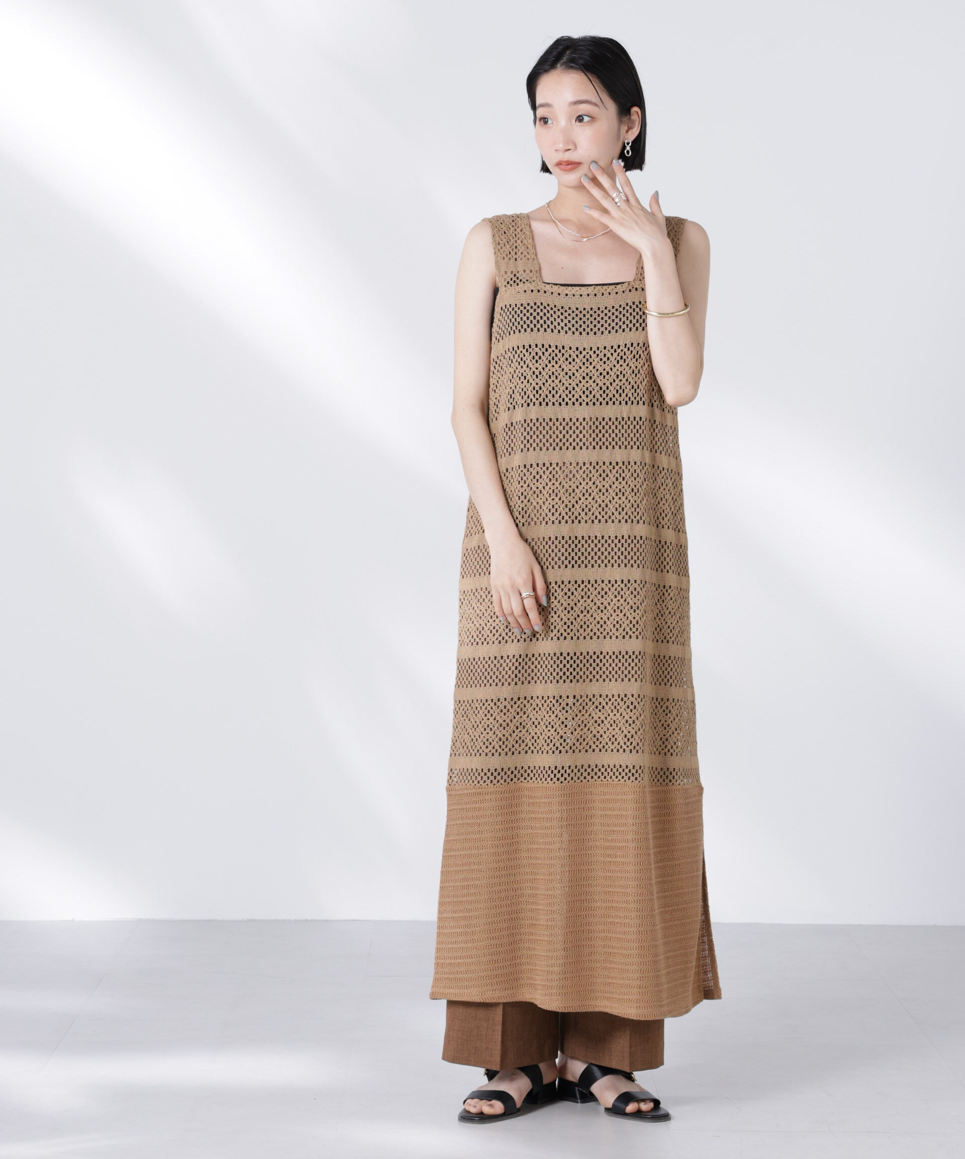 nano･universe「クロシェニット風レースノースリーブワンピース」|ワンピース|