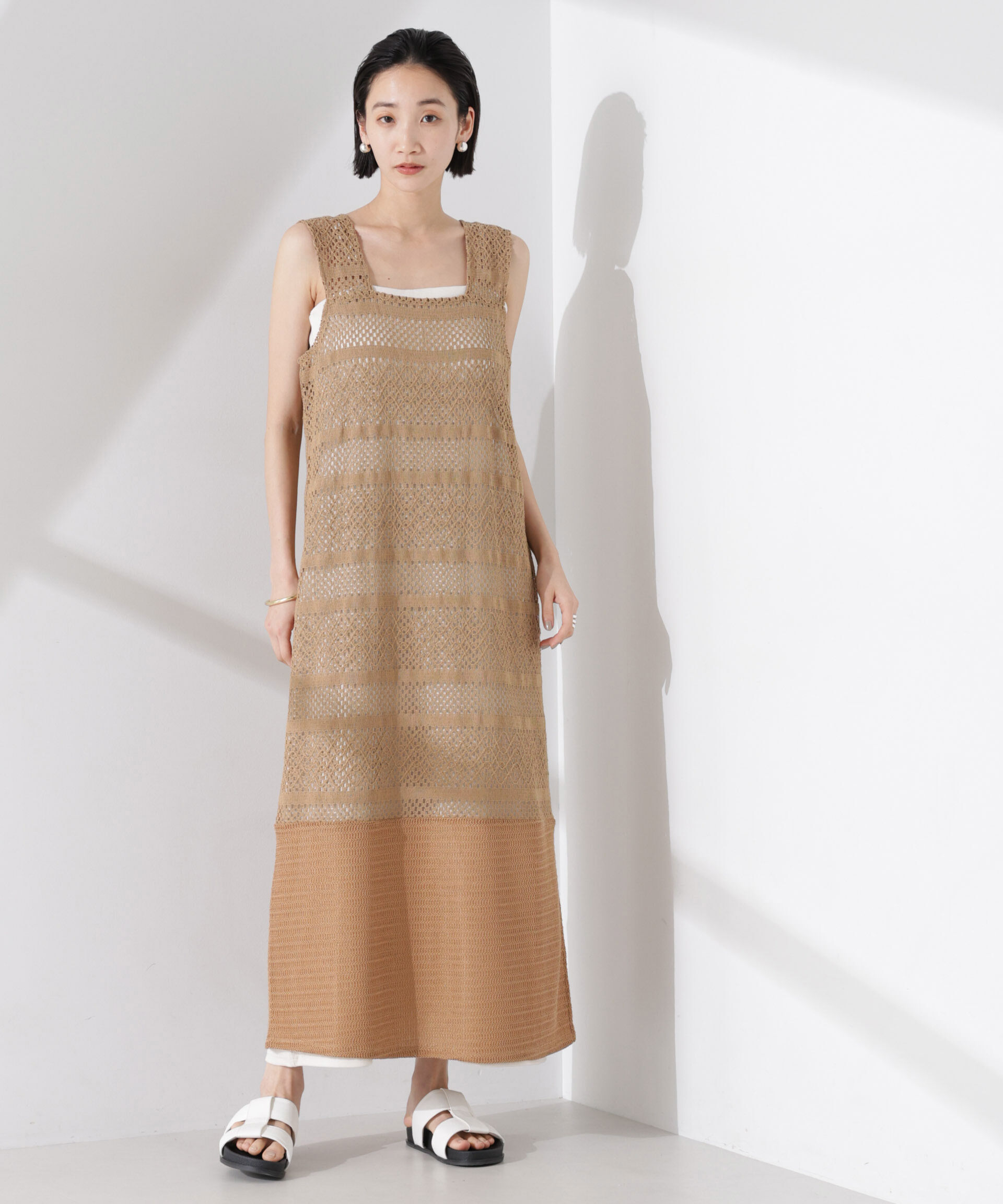 nano･universe「クロシェニット風レースノースリーブワンピース」|ワンピース|