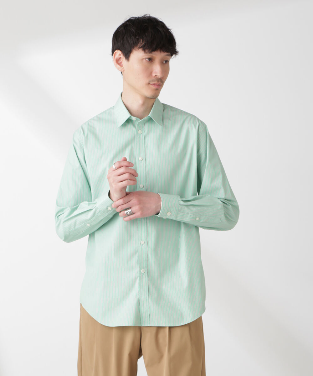 nano･universe「ESTENEIGE(R) レギュラーカラーシャツストライプ 長袖/接触冷感」|シャツ・ブラウス|パターン1