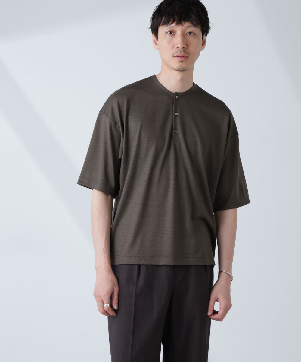 nano･universe「「ALL-DAYS COMFORT 100% WOOL」 ヘンリーネックTEE」|Tシャツ・カットソー|カーキ