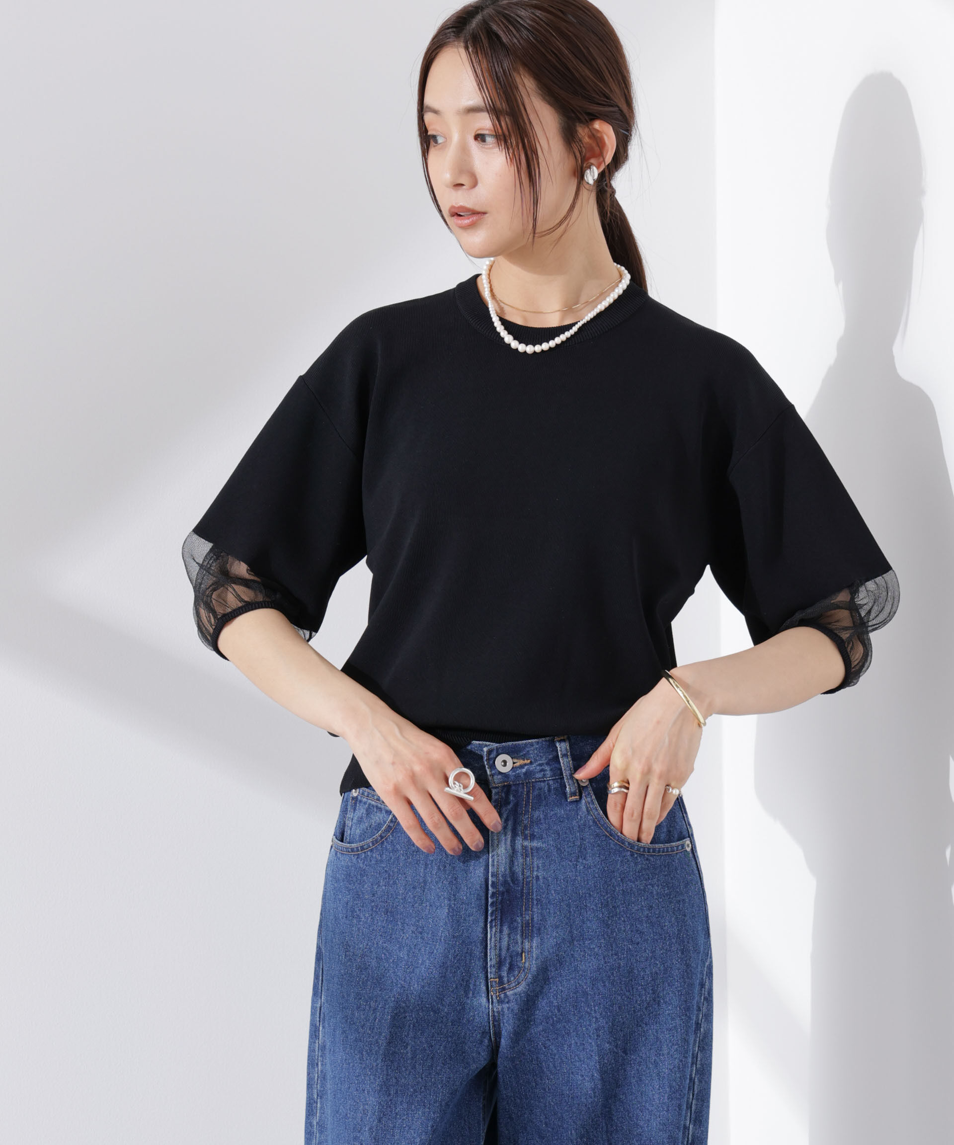 nano･universe「シアースリーブ・UVカット・接触冷感ニット」|ニット・セーター|