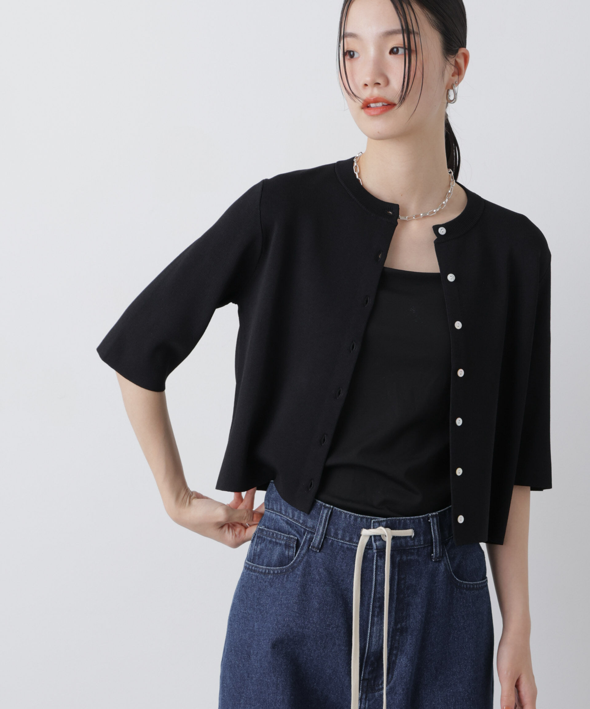 nano･universe「洗濯機洗い可UVカット接触冷感半袖カーディガン」|ニット・セーター|