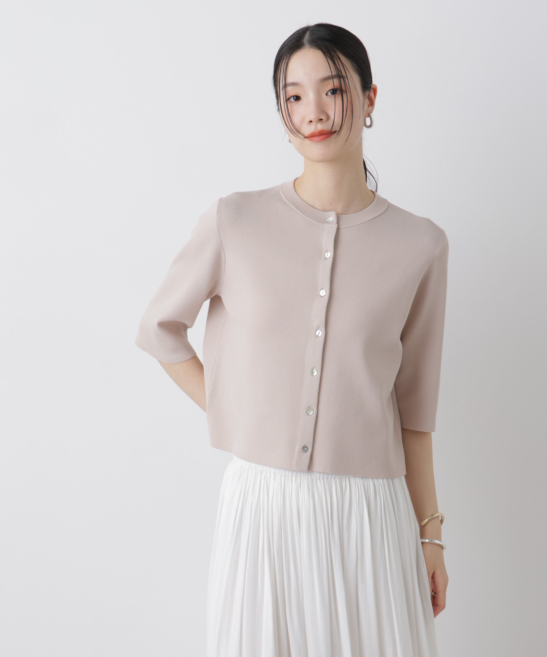 nano･universe「洗濯機洗い可UVカット接触冷感半袖カーディガン」|ニット・セーター|