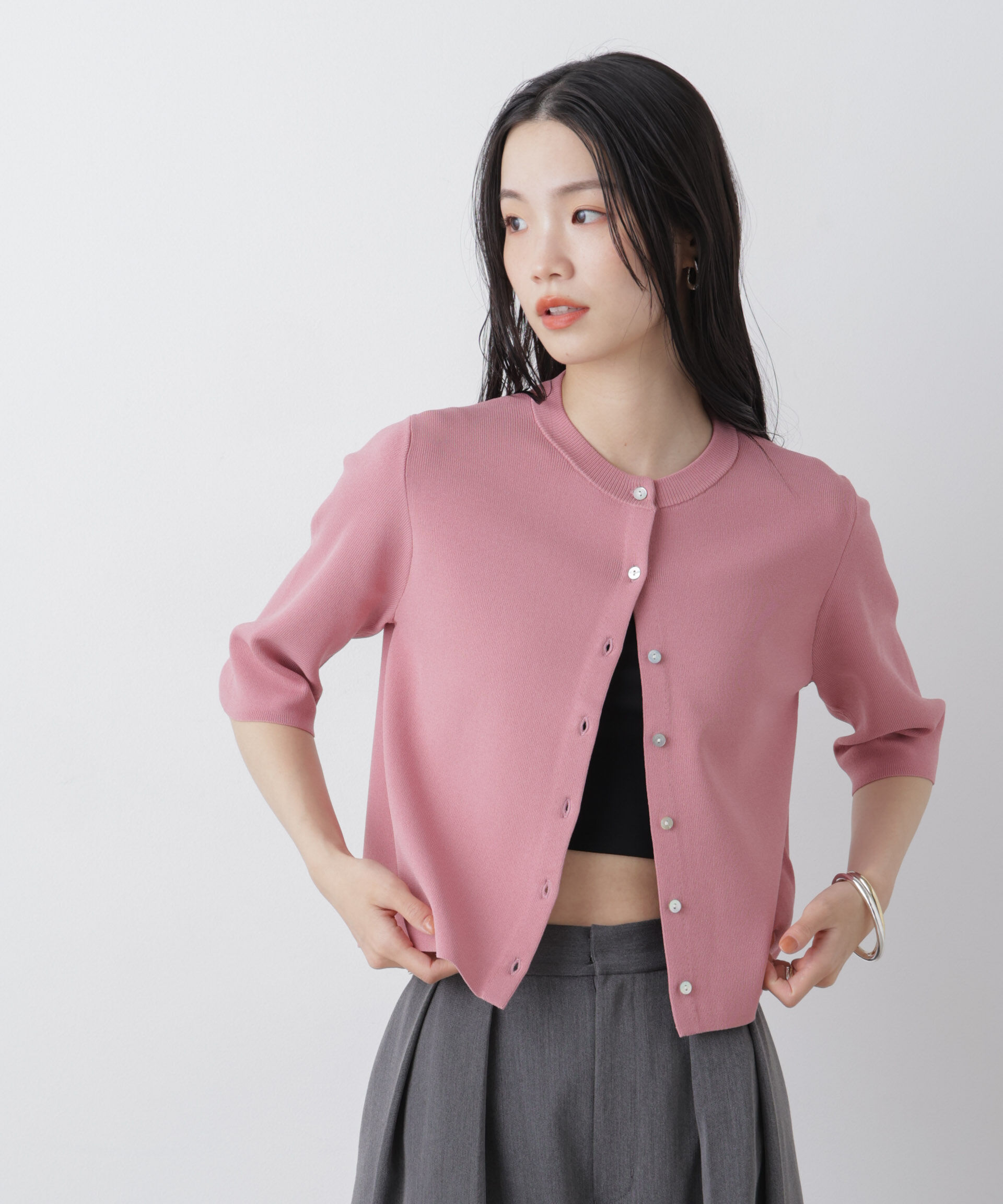 nano･universe「洗濯機洗い可UVカット接触冷感半袖カーディガン」|ニット・セーター|