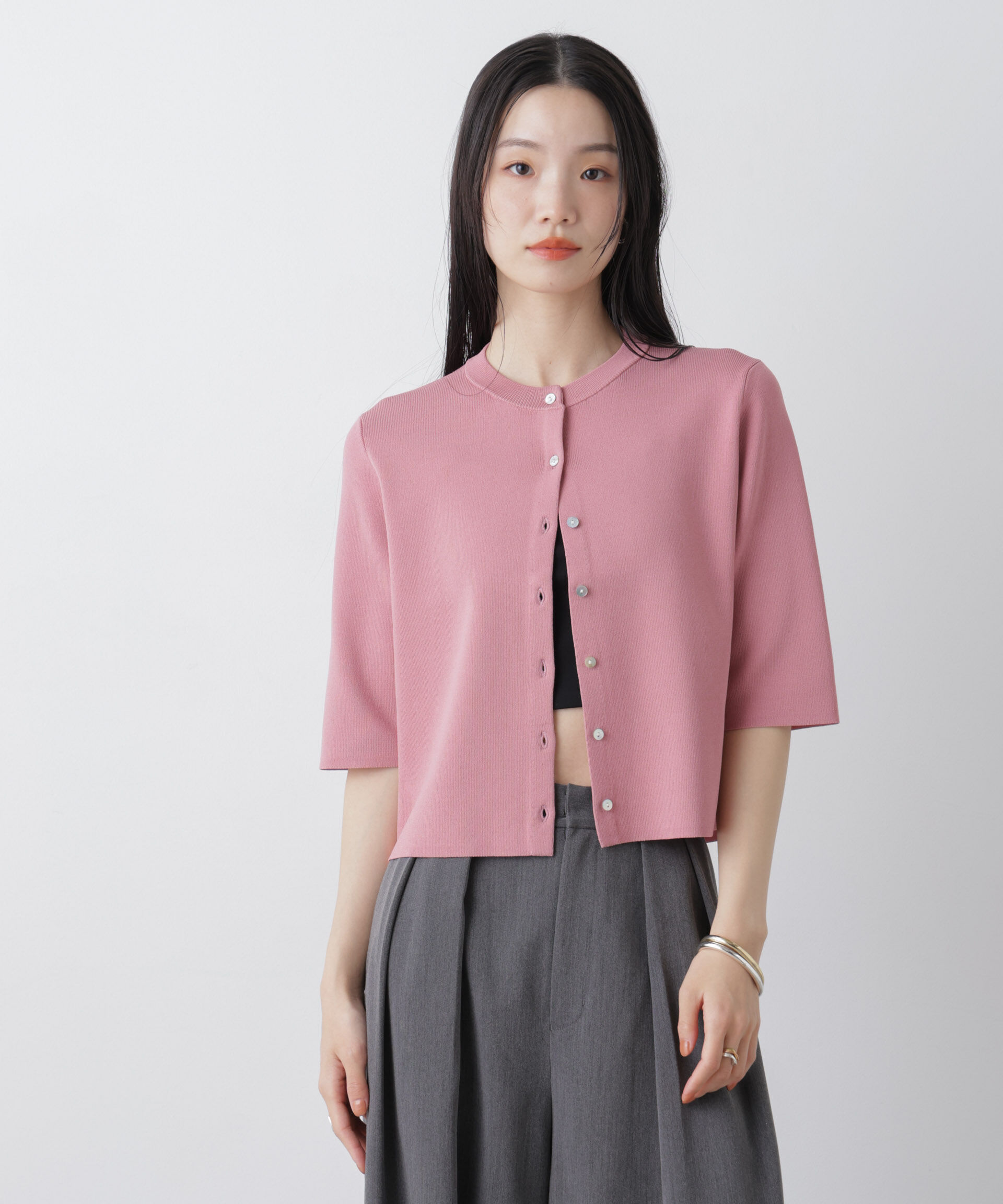 nano･universe「洗濯機洗い可UVカット接触冷感半袖カーディガン」|ニット・セーター|