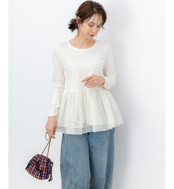 組曲「オーガンジーコンビ ロングTシャツ」|Tシャツ・カットソー|