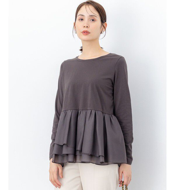 組曲「オーガンジーコンビ ロングTシャツ」|Tシャツ・カットソー|グレー系