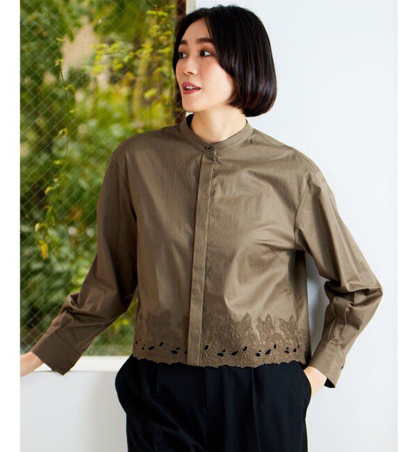 自由区「【洗える】裾刺繍エンブロイダリー ブラウス」|シャツ・ブラウス|カーキ