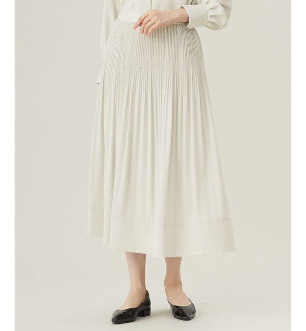 自由区「【定番人気・ウエストゴム・セットアップ対応・セレモニー・通勤】ライトサテンプリーツ スカート」|スカート|ベージュ