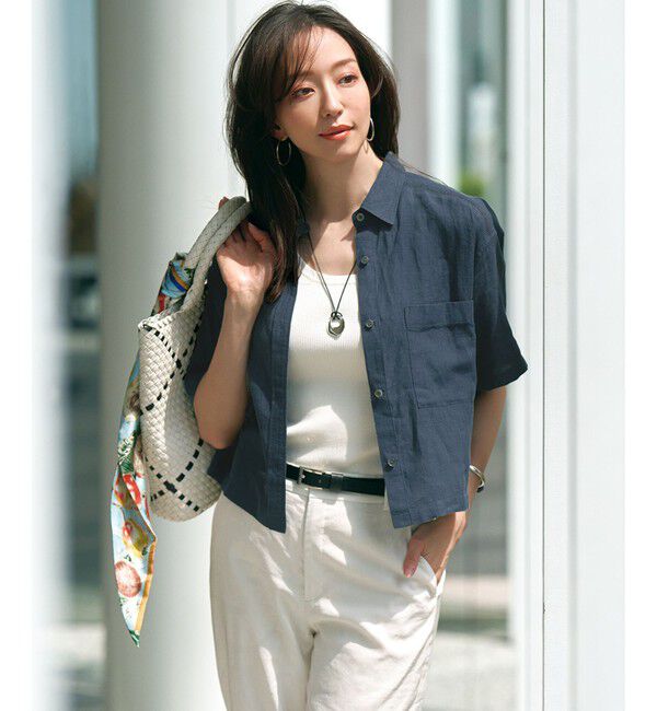 23区「【Oggi7月号掲載/洗える】LIBECOリネン クロップド デザイン シャツ」|シャツ・ブラウス|ﾀﾞｰｸｸﾞ