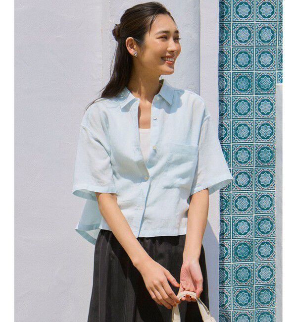 23区「【Oggi7月号掲載/洗える】LIBECOリネン クロップド デザイン シャツ」|シャツ・ブラウス|ｽｶｲﾌﾞﾙ