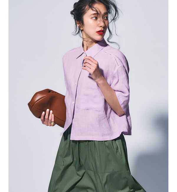 23区「【Oggi7月号掲載/洗える】LIBECOリネン クロップド デザイン シャツ」|シャツ・ブラウス|ラベンダー系