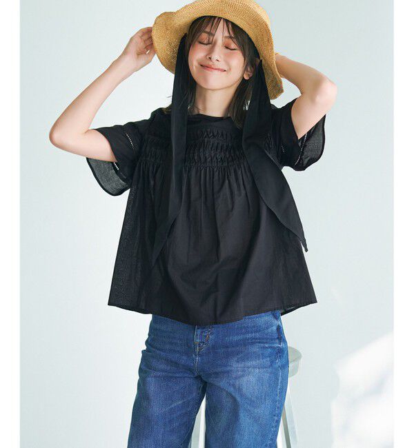 23区「【WEB&一部店舗限定】コットンローン ピンタック フレア ブラウス」|シャツ・ブラウス|
