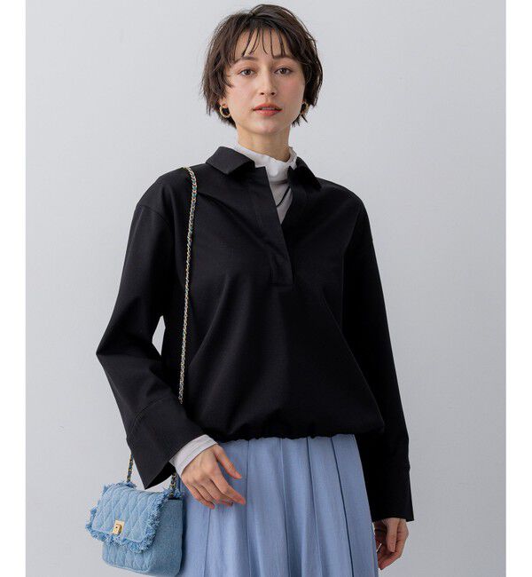 23区「コンパクトツイル スキッパー カットソー」|Tシャツ・カットソー|ブラック系