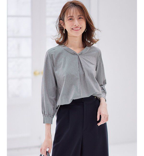 any SiS「【洗える】シルケットジャージーストライプ ブラウス」|Tシャツ・カットソー|