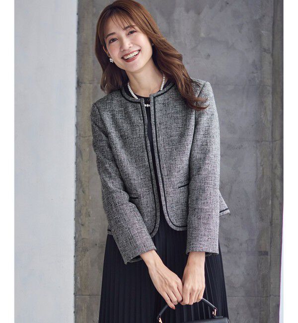 ANY SIS「【洗える】ライトストレッチ ツイード ジャケット」|ノーカラージャケット|