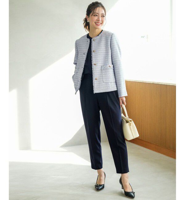 ANY SIS「ノーカラーフリンジツイード ジャケット」|ノーカラージャケット|