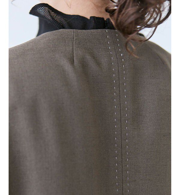BEIGE,「【洗える】CAROLE / リネンライクノーカラーハーフ丈ジャケット」|ノーカラージャケット|