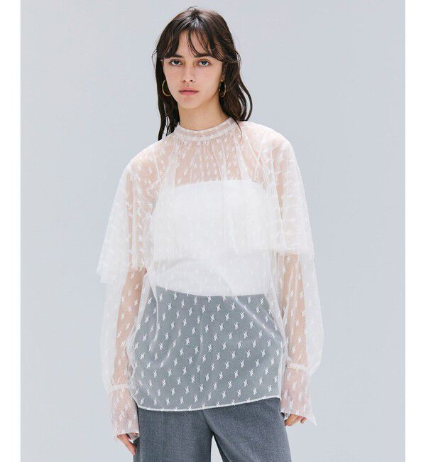 BEIGE,「【洗える・Oggi 11月号掲載】CLOVIS / ケープデザイン総レースブラウス」|シャツ・ブラウス|Ecru