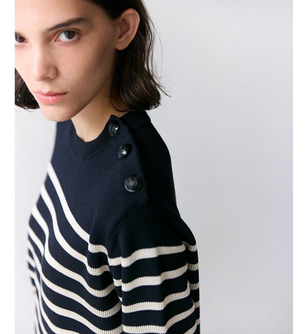 BEIGE,「HELIODOR / レーヨンボーダーマリンボタンニット」|ニット・セーター|