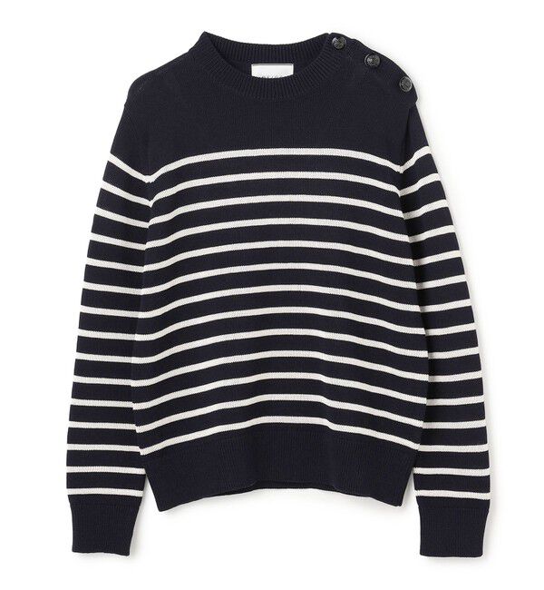 BEIGE,「HELIODOR / レーヨンボーダーマリンボタンニット」|ニット・セーター|