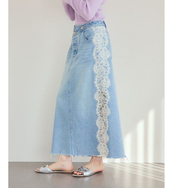 Grace Class「サイドレースデニムスカート」|スカート|ブルー