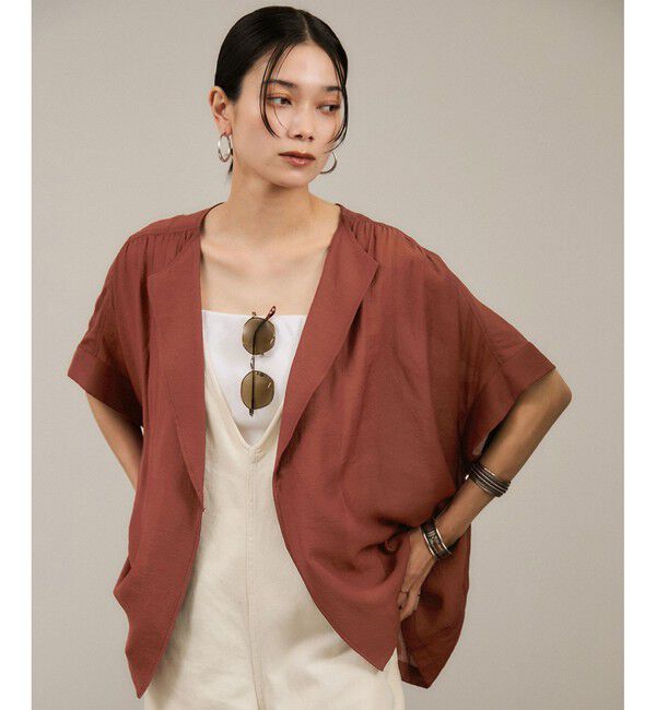 SALON adam et rope'「【WEB限定】シアーエアリージャケットライクブラウス［洗える］」|シャツ・ブラウス|レンガ系(76)
